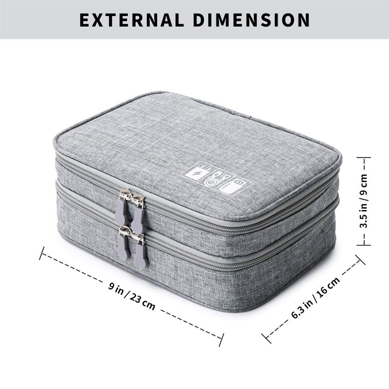 Lanola Travel Cable Organizer Bag  Electronic Accessories Case Portable Double Layer Cable Storage Bag for Cord phone Charger  Flash Drive  Phone  SD Card Personal Items - (Grey) - Image 2